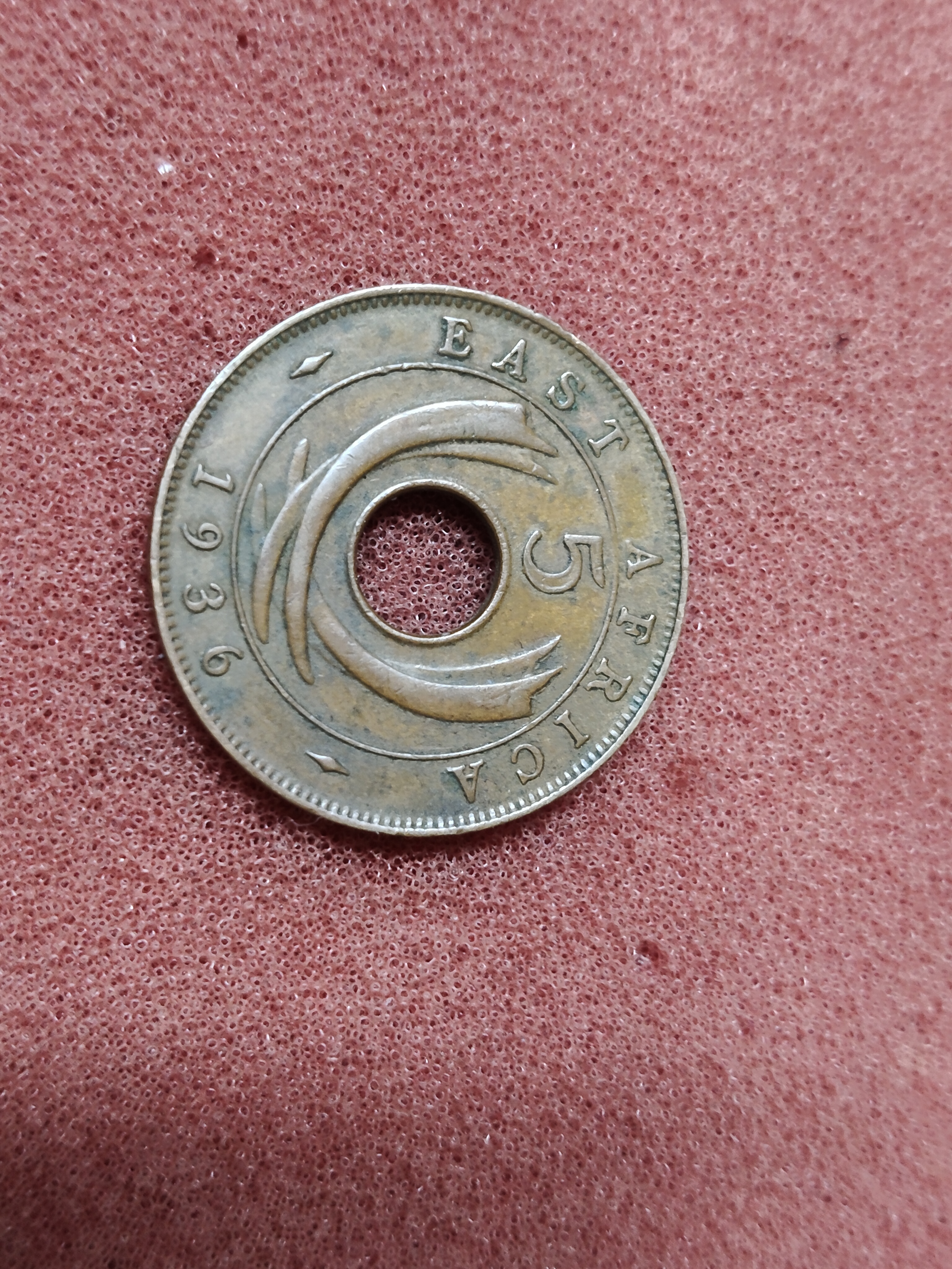 East Africa 1936 five cents coin — photo 2 of 2