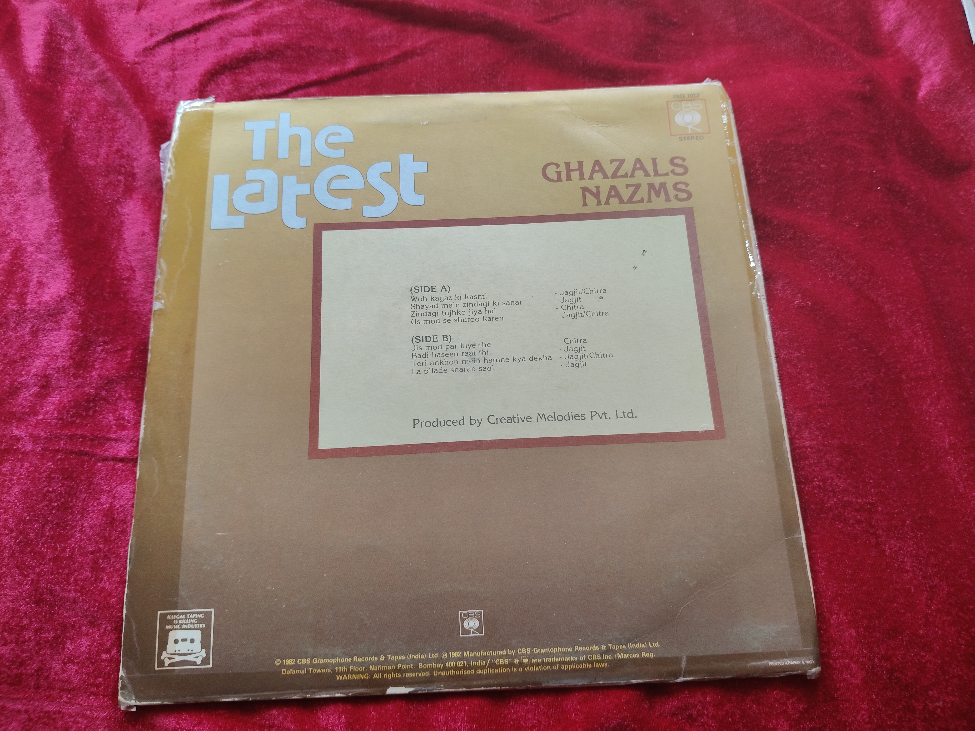 Jagjit Singh & Chitra Singh – The Latest Ghazals Nazms – IND 1013 – (85-90%) – Ghazals LP Vinyl — photo 2 of 2