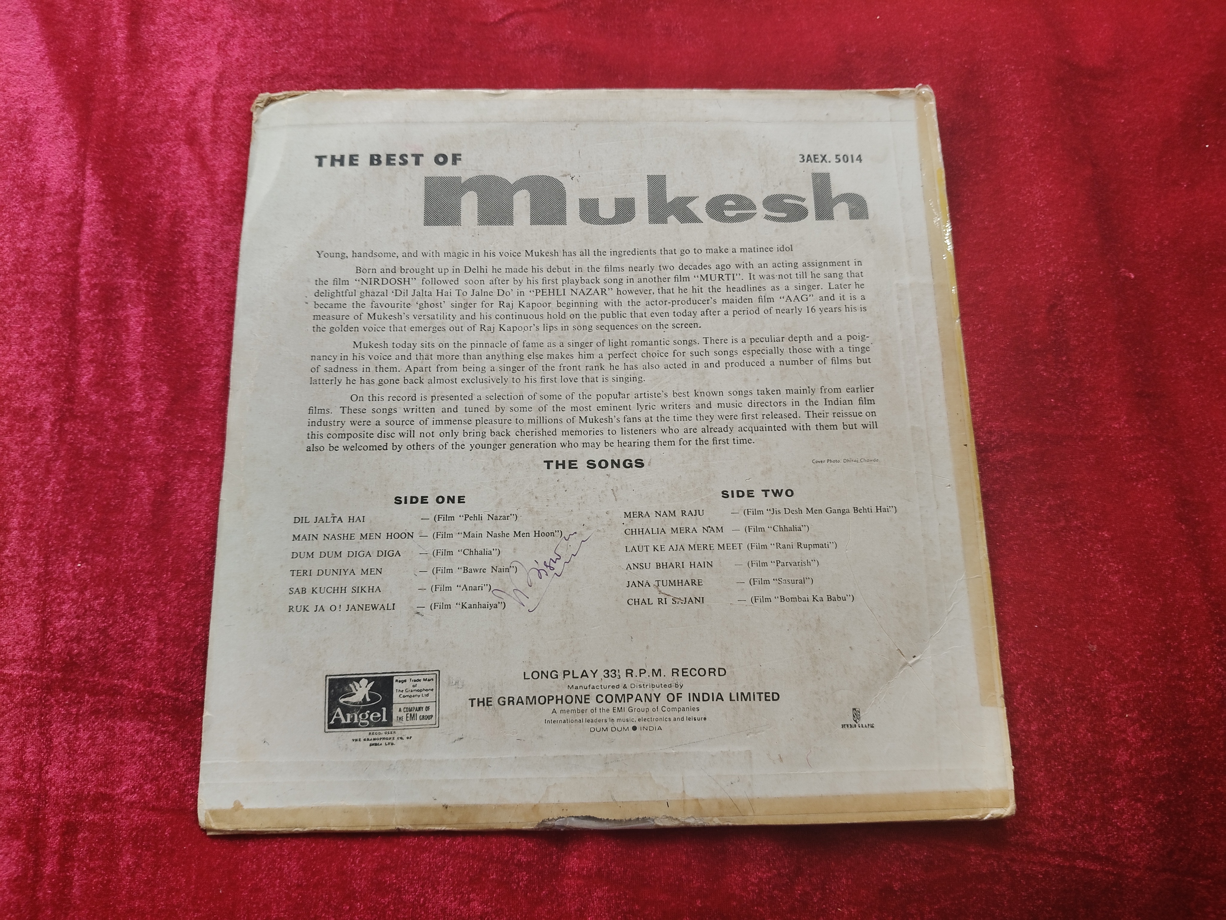 The Best Of Mukesh - Mukesh Used Vinyl LP Record — photo 2 of 2