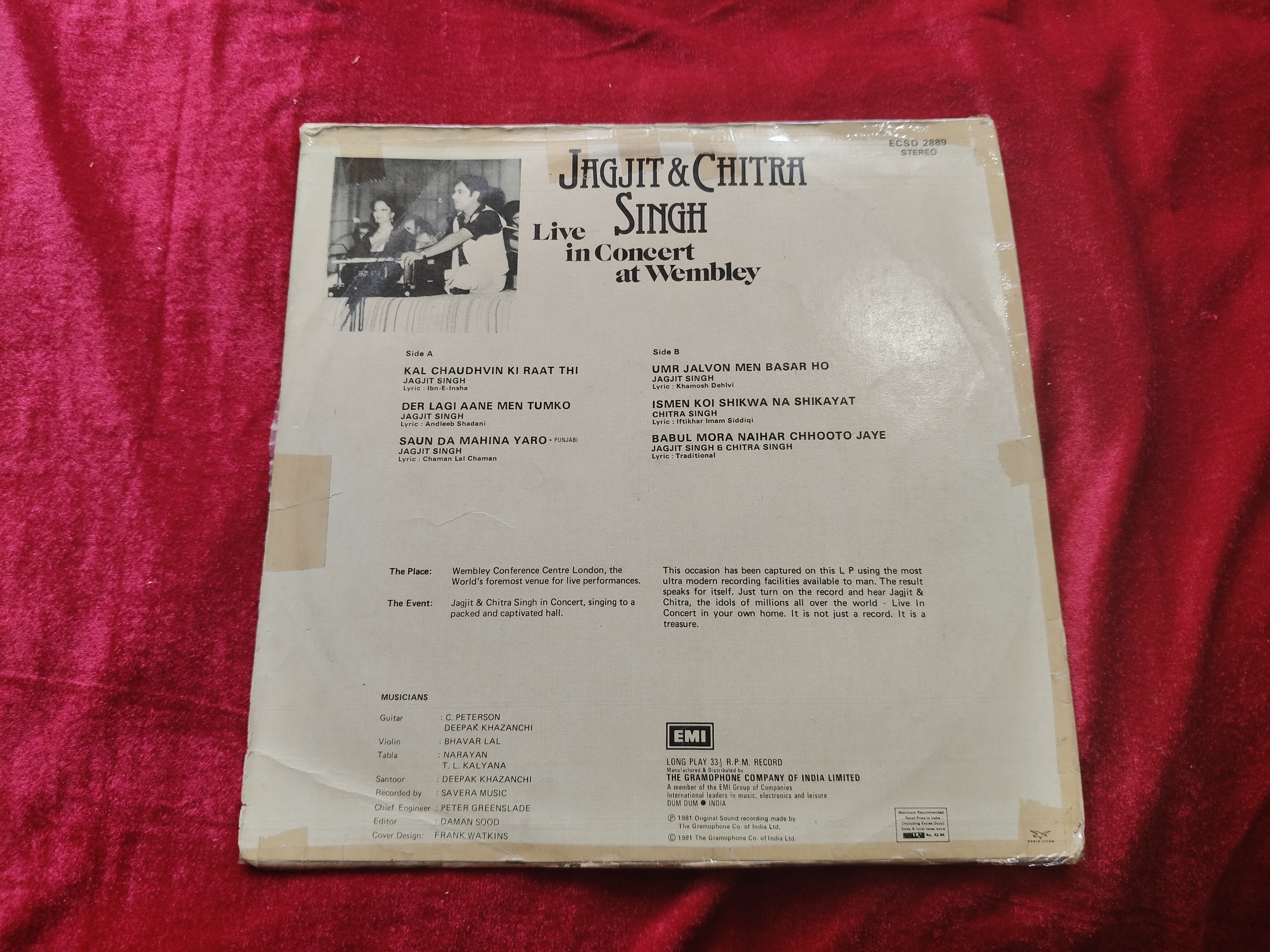 Live In Concert At Wembley - Jagjit & Chitra Singh Used Vinyl LP Record — photo 2 of 2