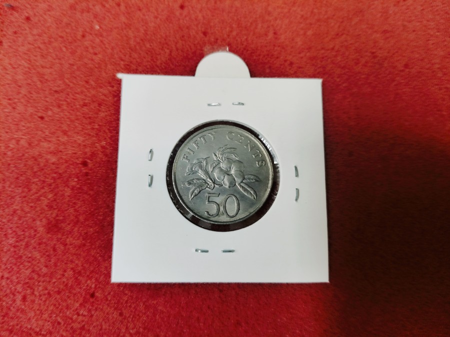 1987 Singapore 50-cent coin featuring the national coat of arms — photo 2 of 2
