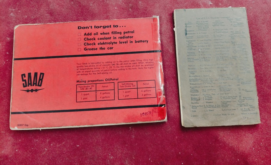 owner's manual for a Saab 2-door sedan & B.S.A. Motor Cycle Instruction Book for 1934 models — photo 2 of 2